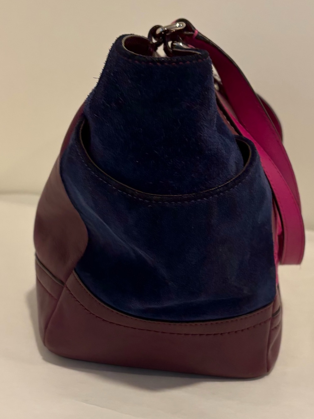 Coach #F24693 Colorblock Leather Tote Bag in Fuchsia, Burgundy & Navy - Picture 3 of 16